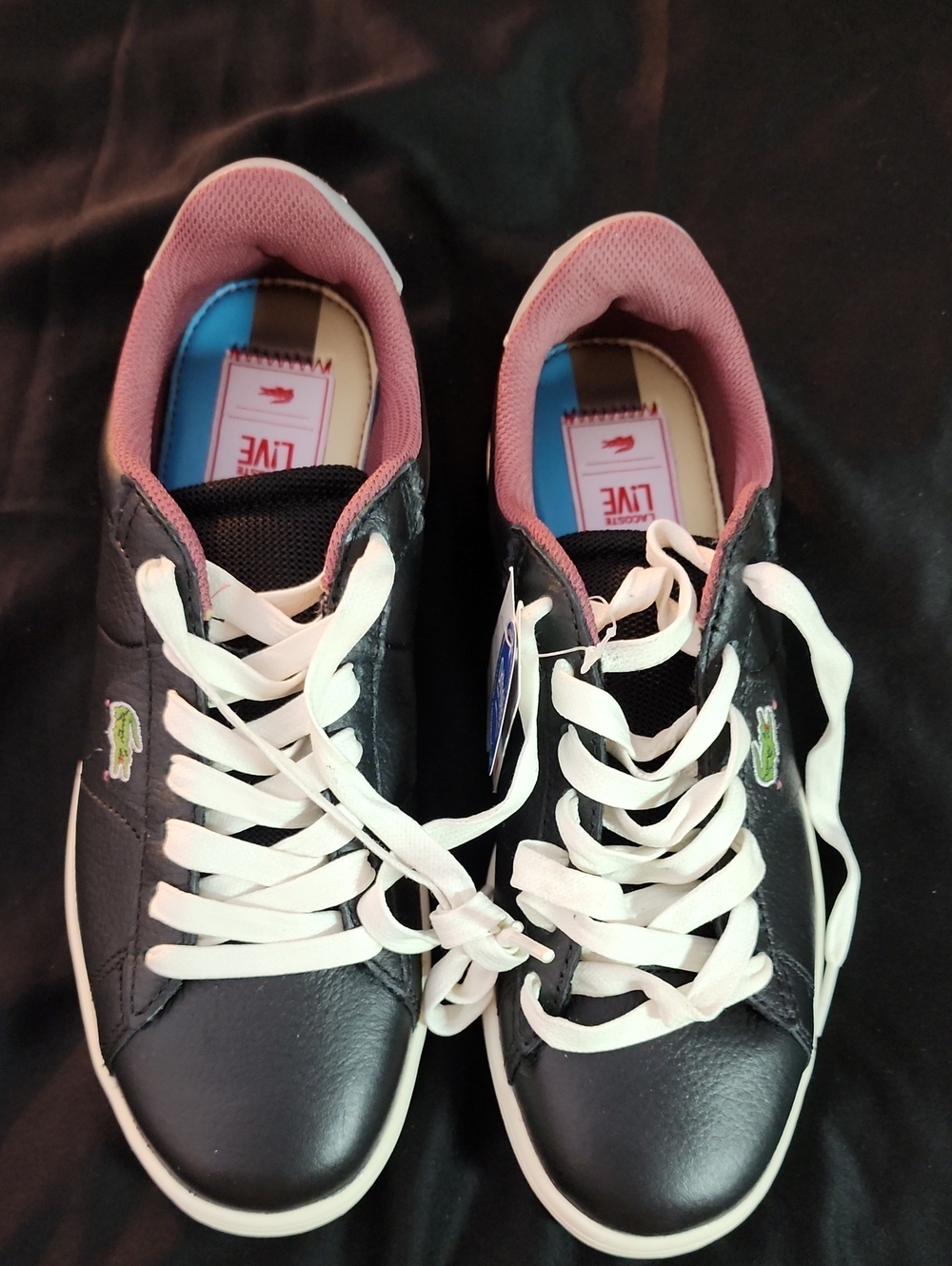 Lacoste Black Sneakers with Pink Collar and White Laces Sz. 7